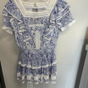 NWT Olivaceous Blue & White Cotton Ruffle Lace trim Dress - M